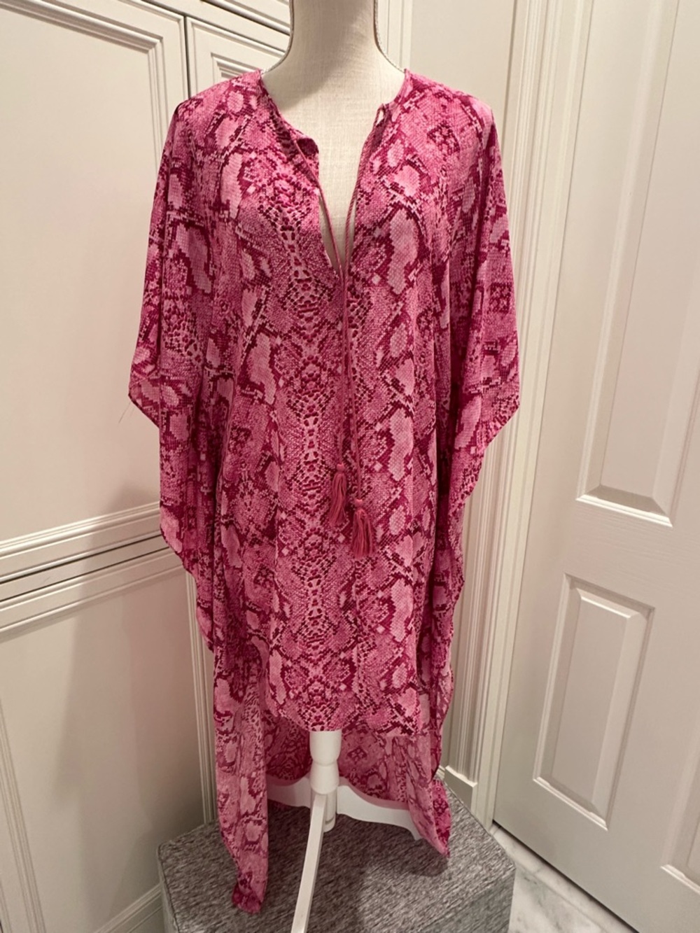 Pink Snake Print Tassel Tunic Cover-Up